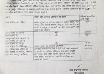 जिला अधिकारी औरैया डॉ० इंद्रमणि त्रिपाठी ने साप्ताहिक बाजार बंदी के लिए रोस्टर किया जारी।