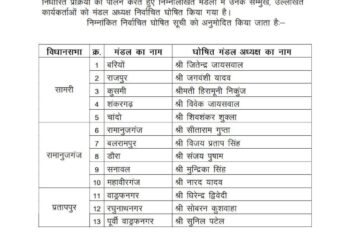 बलरामपुर जिला में भाजपा के संगठनात्मक चुनाव में सफलता, 13 मंडलों के अध्यक्षों की घोषणा..