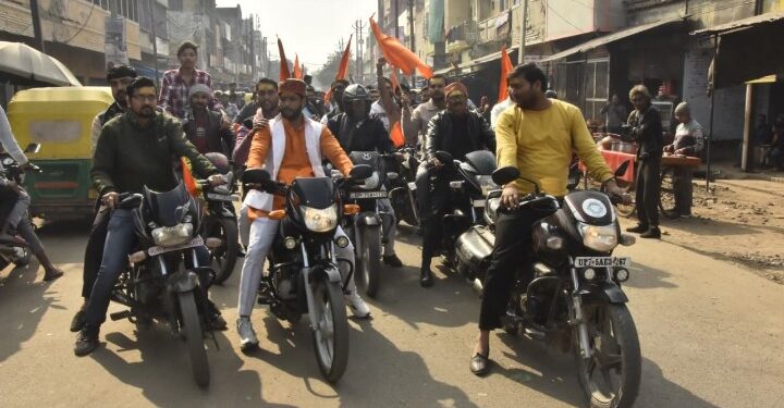 RSS के शताब्दी वर्ष पर नगर में निकाली गई बाइक रैली