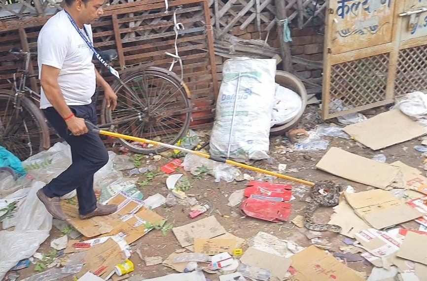 इटावा में कबाड़ गोदाम से निकला 5 फीट लंबा अजगर,