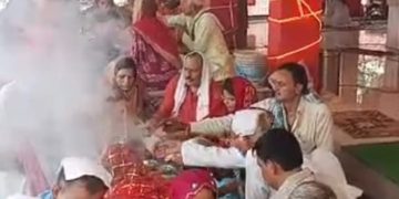 नर्मदेश्वर मंदिर में 36 शिव महापुराण कथा की पूर्णाहुति, हवन में उमड़ी श्रद्धालुओं की भीड़